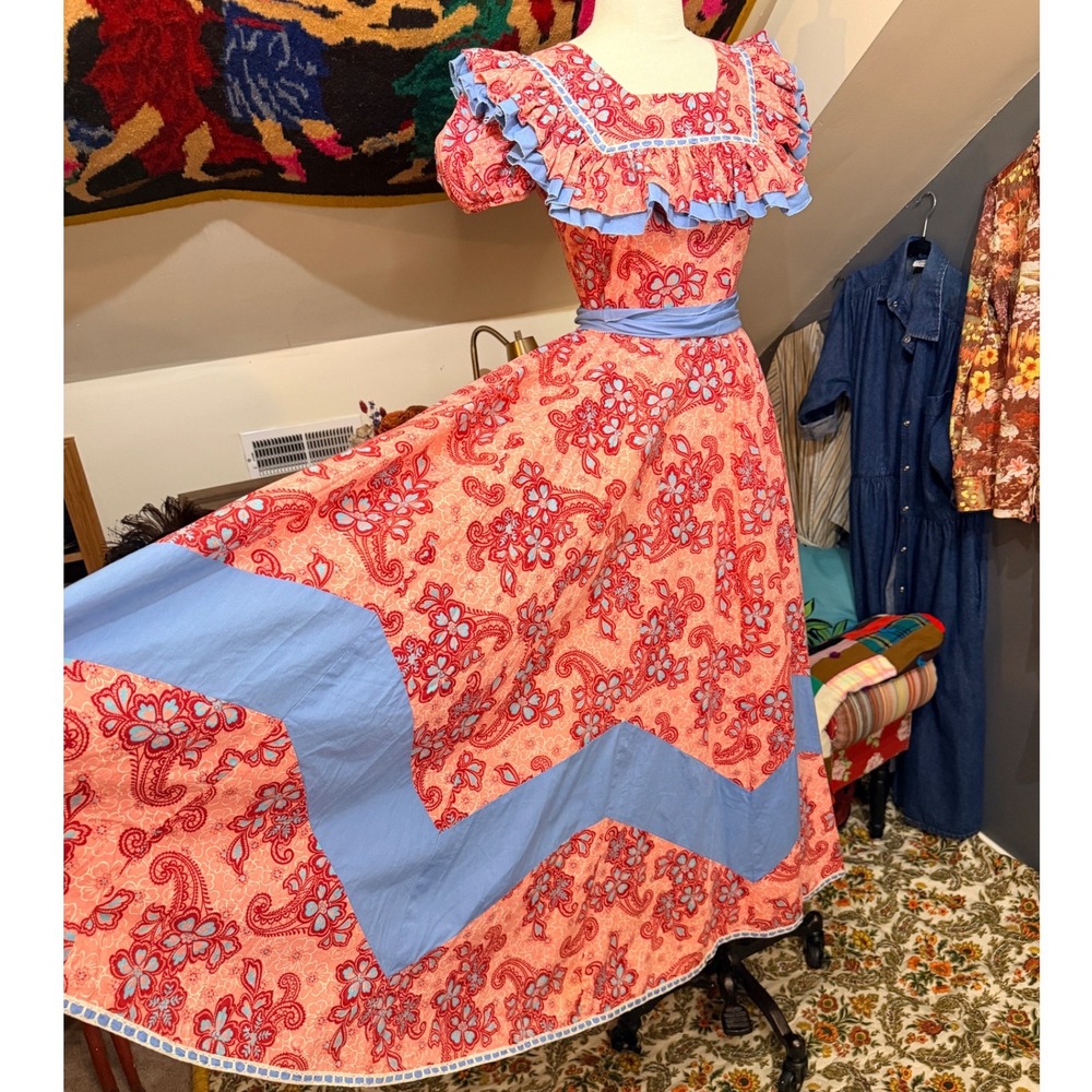 VTG 70s Donnells of Denver Marshall Fields Paisley Prairie Dress & Bloomers Set - Picture 2 of 14